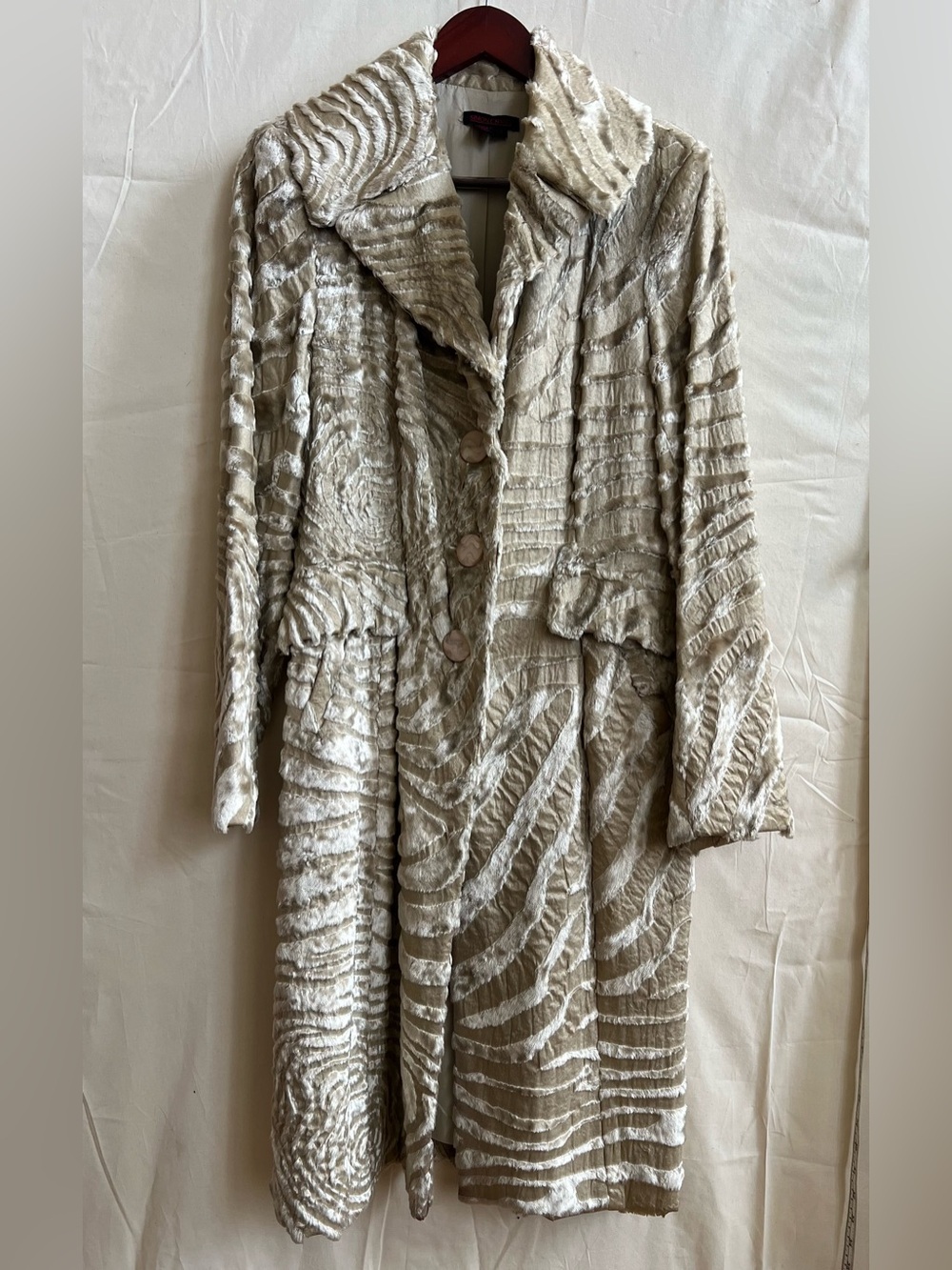 Simon Chang Neutral Cream & Beige Textured Trench Coat